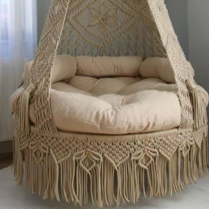 Handmade <b>Macrame</b> Swing Chair: Boho Hanging Balcony Decor - Product Image 1