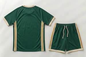 Ensemble maillot et short de football vert à col en V avec logo brodé, kit en polyester respirant pour hommes adultes - Product Image 2