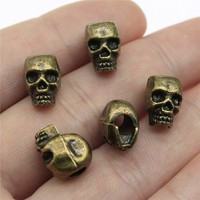 Perle tête de crâne à grand trou 12x11mm en alliage de zinc argent antique, entretoise pour bracelet en paracorde de motard