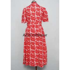 Robe midi pour femme en coton 100% tricoté, col en V, manches courtes, imprimé floral bohème, coupe trapèze, pour le bureau ou les occasions décontractées - Product Image 6