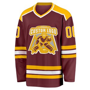 Professional Maroon and Yellow Sublimated Ice Hockey Jersey 100% Polyester Cotton Durable Outdoor Sports Wear - Product Image 1