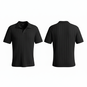 Polo en tricot côtelé, dernière tendance, manches courtes, coupe slim, respirant, coton doux, mode estivale, polos tendance pour hommes - Product Image 3