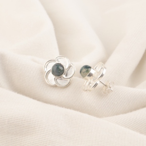 Flower Shape Green Moss Agate Gemstone 925 Sterling <b>Silver</b> <b>Stud</b> Earrings For Women Classic Everyday Wear Jewelry - Product Image 2