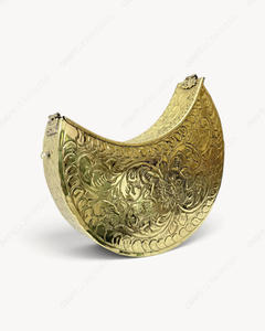 Handmade <b>Silver</b> Metal Crescent Clutch <b>Bag</b> Embossed Floral Design Tassel Shell Charms Antique Minaudiere for Women Wholesale - Product Image 3