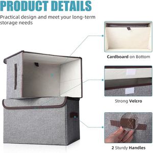 22 Quart Linen Fabric Foldable <b>Storage</b> Bin Cube Organizer with Flip Top Lid and Handles for <b>Clothes</b> and Blankets - Product Image 2