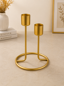 Ensemble de 2 bougeoirs en métal doré, décoration moderne pour la maison, bougeoirs en métal pour bougies coniques, pour la présentation sur table - Product Image 3