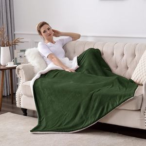 Sherpa Double Sided Super Soft <b>Luxurious</b> Plush <b>Throw</b> <b>Blanket</b> 50x60 Inches Olive Green - Product Image 2