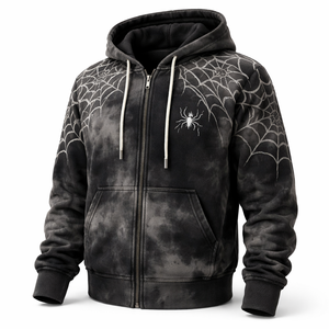 Wholesale Custom Heavyweight Winter Embroidered Spider <b>Zip</b>-<b>Up</b> Hoodie for Men-OEM Solutions Direct From Factory - Product Image 3