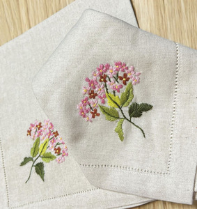 Servilletas de Tela Personalizadas al por Mayor, de Lino/Algodón Color Crudo, en Todos los Tamaños, Bordadas con Hortensias, Servilletas de Cena con Dobladillo Cosido - Product Image 4