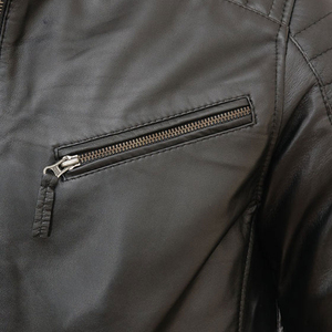 Men's Genuine Leather Motorcycle Jacket Turn-<b>down</b> Collar Zipper Closure Solid Color Slim Fit Autumn Wear - Product Image 6