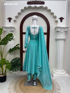 Best Quality Faux Georgette with Mirror Hand work & Full-Sleeve & Full-Flared Anarkali Suit-Pant-Dupatta Set Worldwide Supplier - Product Image 3
