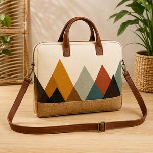 Mochila Geométrica para Estudiantes, Diseño Clásico Ecológico y Duradero con Material de Yute y Lona para la Universidad y la Oficina - Product Image 5