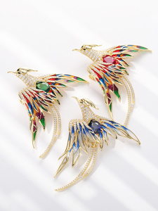 Broche de Pájaro Esmaltado de Plata 925 con Alas de Rubí Creado en Laboratorio, Pin de Solapa, Joyería de Pluma, Regalo para Mujer L - Product Image 6