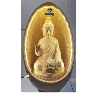Sculpture murale Bouddha 2026 rectangulaire en fibre de verre éclairée, ornement de jardin extérieur, finition naturelle traditionnelle - Product Image 4