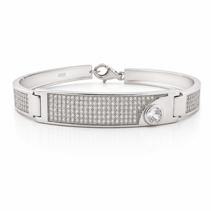 925 Sterling <b>Silver</b> Diamond Cubic Zirconia Bracelet High Polish Modern <b>Mens</b> Unisex <b>Bangle</b> for Wedding Party Daily Wear Gift - Product Image 1