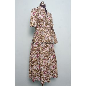 Vestido midi vintage al por mayor para mujer, vestido largo de algodón de manga corta con cinturón, vestido maxi elegante para mujer - Product Image 5