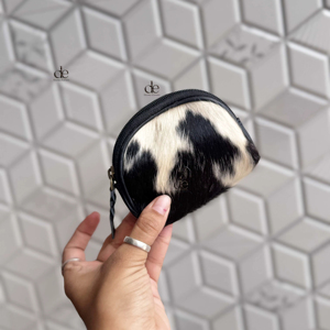 Porte-monnaie élégant en cuir de vachette véritable, pochette demi-lune en cuir de style western, pochette à monnaie unisexe - Product Image 1