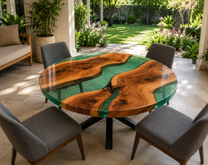 Luxury Round Clear Green <b>Epoxy</b> Resin Coffee <b>Table</b> with Modern Design Eco-Friendly for Home Restaurant Diwali Celebrations - Product Image 1