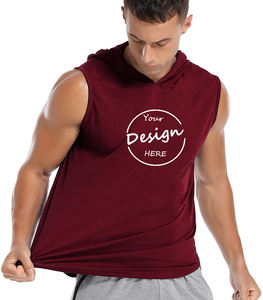 Camiseta Deportiva sin Mangas con Capucha para Hombre, Personalizada con Logotipo Serigrafiado, de Secado Rápido, de Poliéster, para Gimnasio - Product Image 3