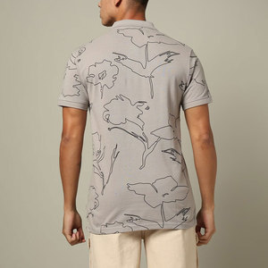 Men's Gray Floral Print Short Sleeve Polo Shirt Cotton Casual Style Breathable Regular Fit <b>Low</b> MOQ Men's Polo Shirts - Product Image 4