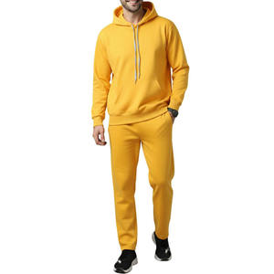 Ensemble de survêtement jaune à capuche pour homme 100 % coton, décontracté, couleur unie, respirant, coupe régulière, pour l'automne - Product Image 1