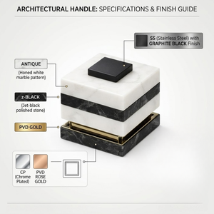 Juego de Manijas de Puerta de Diseño |   Pomo de Mármol Auténtico con Acabado Negro Grafito Antiguo en Acero Inoxidable |   Manija de Puerta de Lujo para Hogar u Oficina - Product Image 5