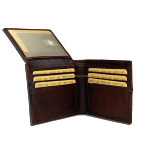 Genuine Brown Cowhide Leather Men's Slim Bifold RFID <b>Wallet</b> with Custom Logo Short Length Card Slots Luxury Wholesale - Product Image 4