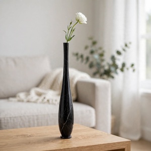 Vase en forme de goutte d'eau, haut et fin, en onyx marbré noir, fait main, en pierre, pour bourgeons, décoration de console de luxe, vente en gros - Product Image 3