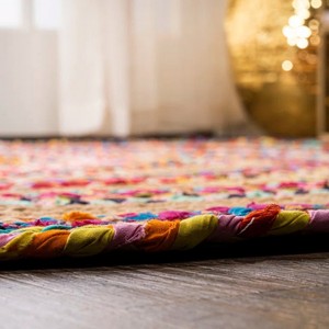 Tapis rond bohème en jute fait main, motif abstrait multicolore, à poils ras, pour la décoration du salon - Product Image 3