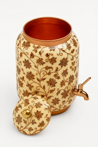 Enamel Printed Traditional Copper Hydration Pot Premium Water Storage Dispenser with Controlled Flow Outlet for Home Dining Use - Product Image 1