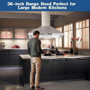 Island 36-Inch <b>Ceiling</b> Mount Range Hood 700 CFM Kitchen <b>Vent</b> Gesture Sensing Touch Control Ducted/Ductless Convertible 3 Speeds - Product Image 4