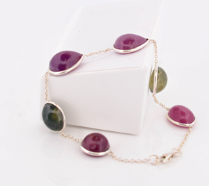 กำไลแซฟไฟร์อัญมณีทรงหลังเบี้ยทำมือหลากสีจากธรรมชาติแท้925เงินสเตอร์ลิง - Product Image 5