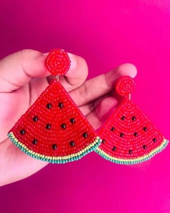 beaded watermelon drop earrings Handmade Classic <b>Red</b> Beaded Drop Earrings with <b>Sequin</b> Embroidery Women's Fashion Jewelry - Product Image 1