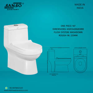 WC monobloc en céramique Sanso 107 - Cuvette allongée - Fabricant et exportateur d'Inde - Vente en gros et approvisionnement en vrac - Product Image 2