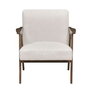 Poltrona Moderna Contemporanea in Tessuto Beige con Finitura Marrone in Legno di Gomma Massiccio, Arredamento Moderno per Soggiorno - Product Image 2