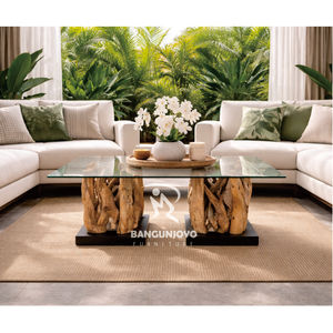 Table basse convertible extensible et pliable en teck massif rustique, mobilier d'extérieur pour la maison et le salon - Product Image 2