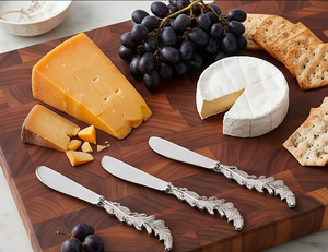 Stainless Steel <b>Cheese</b> <b>Knives</b> <b>Set</b> Of 4 Silver Finish Leaf Handle Design Durable For Butter Serving Kitchen Use And Hotel Use - Product Image 5