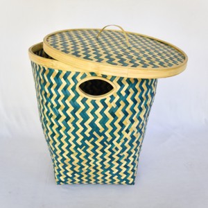 Panier à linge tissé coloré pour organiser les vêtements de bébé, avec un beau couvercle en bambou, idéal pour la chambre des enfants - Product Image 4