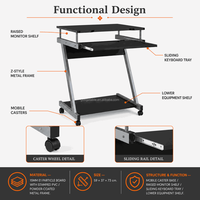 Étagère compacte à roulettes pour moniteur, plateau coulissant pour clavier, cadre métallique mobile avec roulettes, OEM ODM, poste de travail informatique, bureau