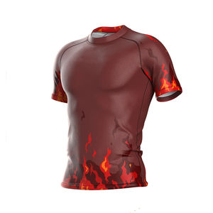 Men's Short Sleeve Rash Guard Red <b>Flame</b> Print Quick Dry Polyester Sport <b>Shirt</b> Adult Swim Top - Product Image 1