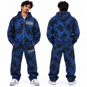 Sweat-shirts à capuche zippés tie-dye bleus personnalisés avec logo en strass, coupe classique, streetwear, vente en gros, fabricant de marques privées - Product Image 2