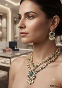 Conjunto de collar de perlas Kundan chapado en oro antiguo tradicional con aretes de piedra rubí, conjunto de joyería para novias, bodas y fiestas para mujer. - Product Image 2