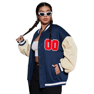 New Design High Street <b>Women's</b> Varsity <b>Jacket</b> Loose Fit <b>Leather</b> Sleeve Turn Down Collar Varsity <b>Jacket</b> For Winter Wear - Product Image 1