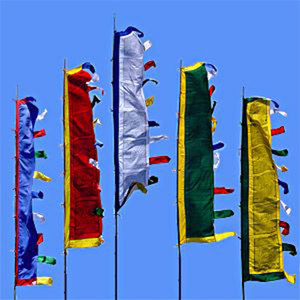 Banderas verticales coloridas con borlas para exhibición en exteriores - Product Image 1