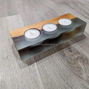 Gran oferta, portavelas hecho a mano de diseño único de madera de resina epoxi o soporte de luz de té de resina y madera, decoración del hogar hecha en India FWE - Product Image 4