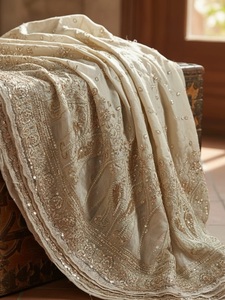 Hot Sale Cosmos Shimmer Heavy Original Beads Laser Cut Embroidery Silk Fabric for Bridal Wear Available for Factory Price - Product Image 4