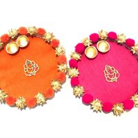 Thali de Ganesha con Pompón y Diya de Metal, Thali Religioso Decorativo Hecho a Mano para Celebraciones Festivas y Regalos
