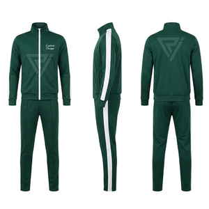 Unisex Green Tracksuit Set <b>Full</b> <b>Zip</b> <b>Sweatshirt</b> Jogger Pants Solid Color Sporty Style Autumn Wear Breathable Polyester Material - Product Image 2