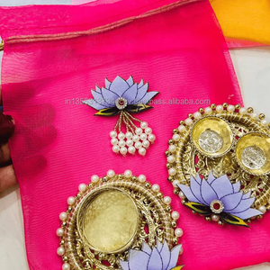 Sac Lotus Potli avec Shubh Labh et porte-photophore Combo faveur de mariage Haldi Mehndi pendaison de crémaillère fête de Noël cadeau de retour - Product Image 4