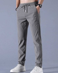 Pantalon de sport décontracté pour homme en coton et soie glacée, à séchage rapide, extensible, couleur unie, taille mi-haute, coupe droite, ample, respirant et léger - Product Image 4